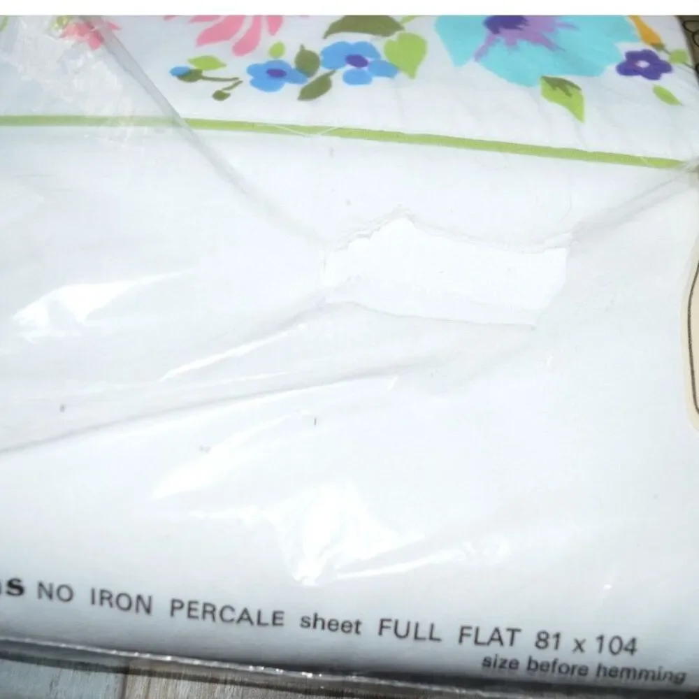 NOS 70s Vintage Stevens Utica Floral Full Flat NIP No Iron Flower Patch Sheet